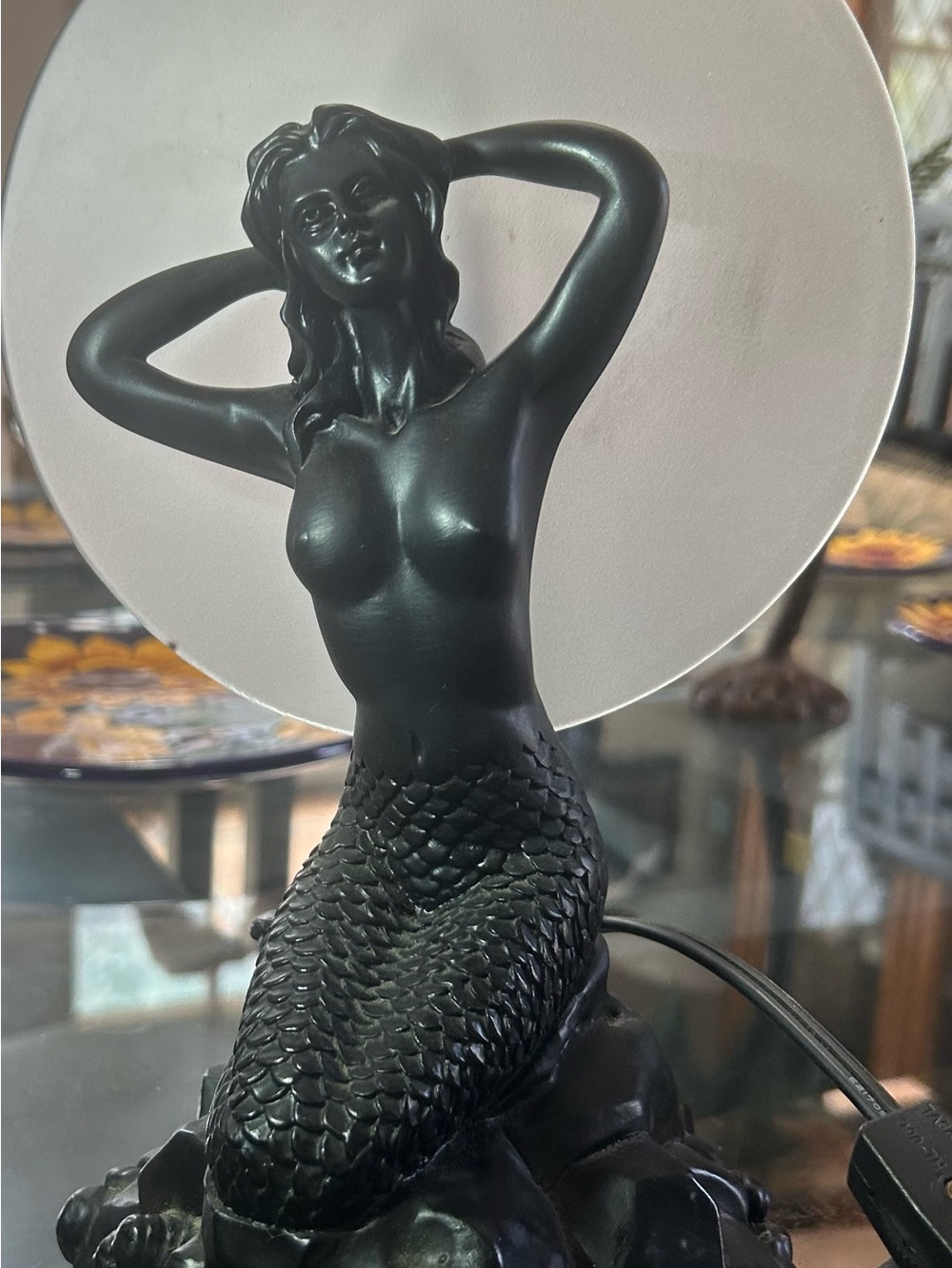 Vintage 1980s Art Deco Revival Mermaid Silhouette Table Lamp - Working Perfect